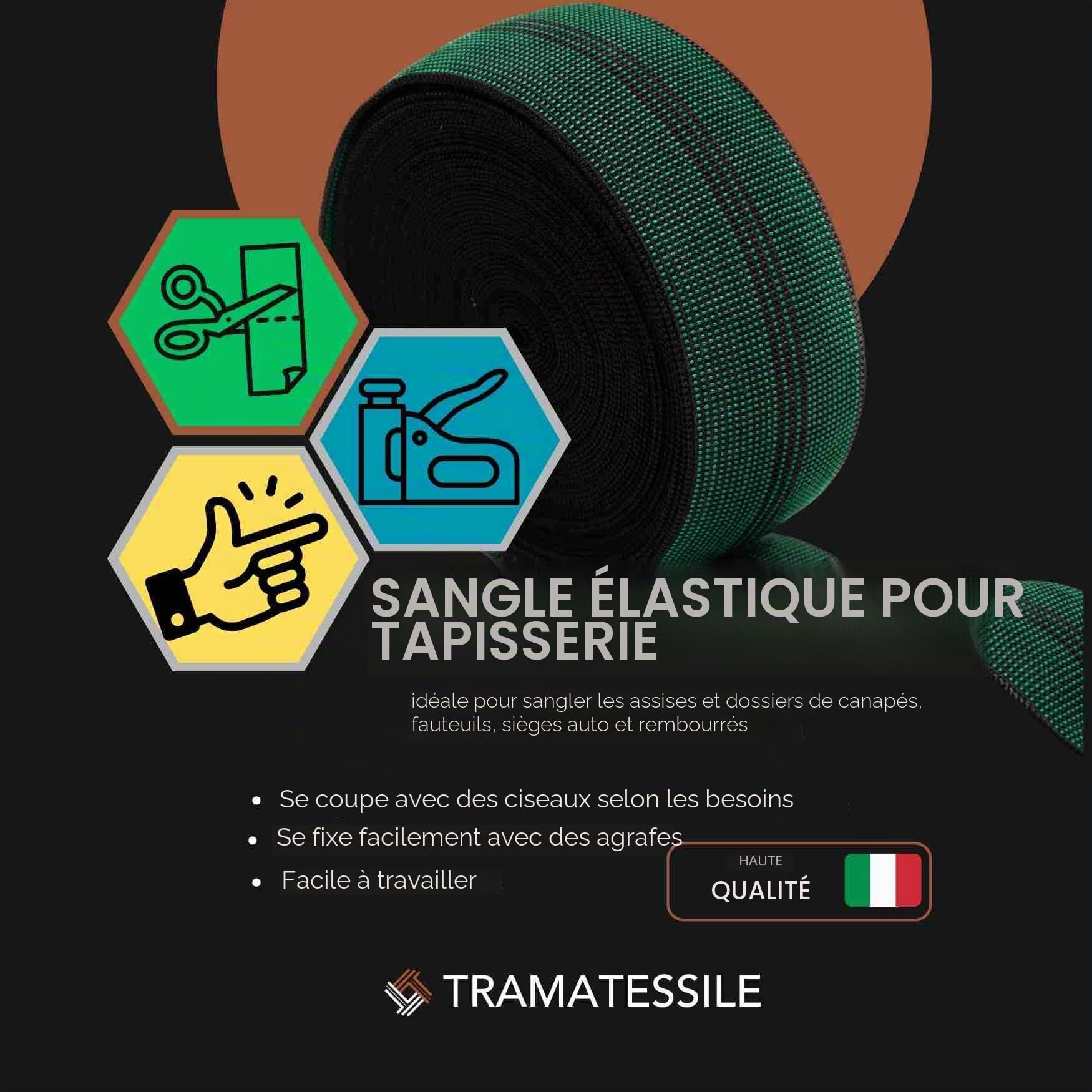 TRAMATESSILE Sangle élastique pour Tapisserie Large 60 mm (10 mètres)