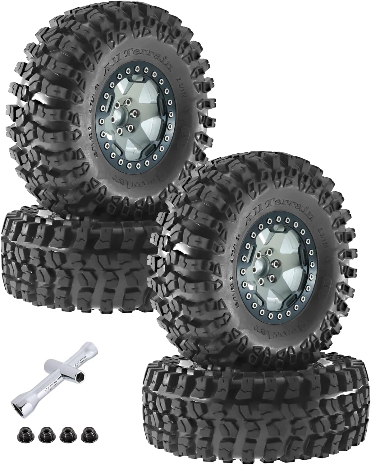 2.2 Inch Beadlock Wheel Rim & Wheel Tires for SCX10 Capra/AMG 6x6/TRX4/Red cat Gen8 Red cat Everest Gen7 Pro RC Scale Crawler Truck,Tires Tyres w/Aluminium Wheel Rim,Titanium