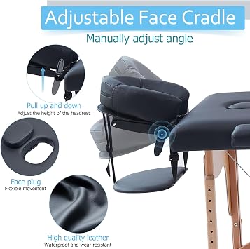 Portable Massage Table,84 Inch Massage Tables Portable with Side Pocket and Towel Rack Adjustable Height Lash Bed Massage Bed Tattoo Table Esthetician Bed for Eyelash Tattoo Spa,Black