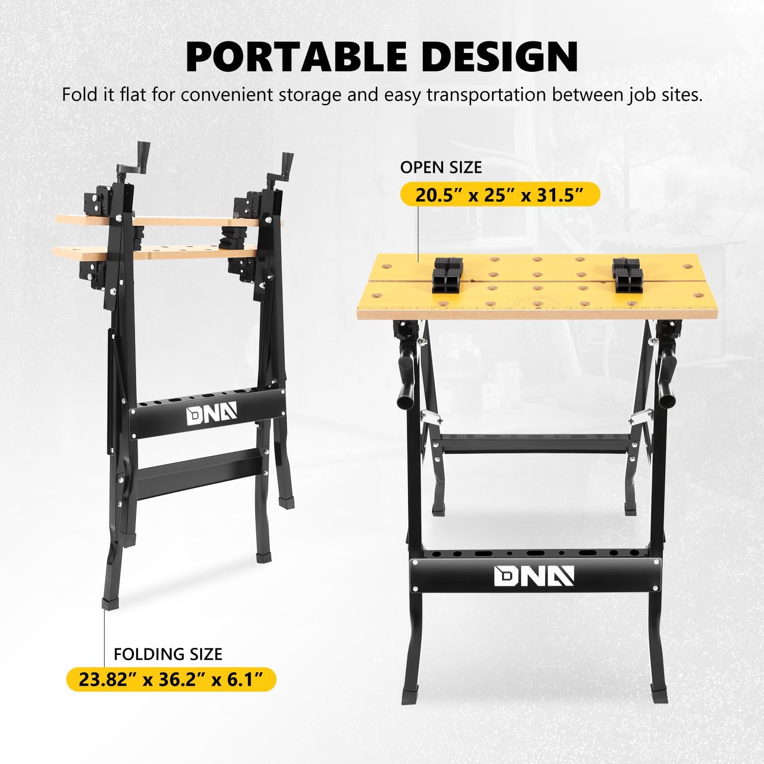 DNA Motoring Adjustable Workbench - Portable Foldable Multi-Purpose, with Measuring Ruler and Protractor - Ideal for Garage, Home, DIY, and Carpentry,TOOLS-00456