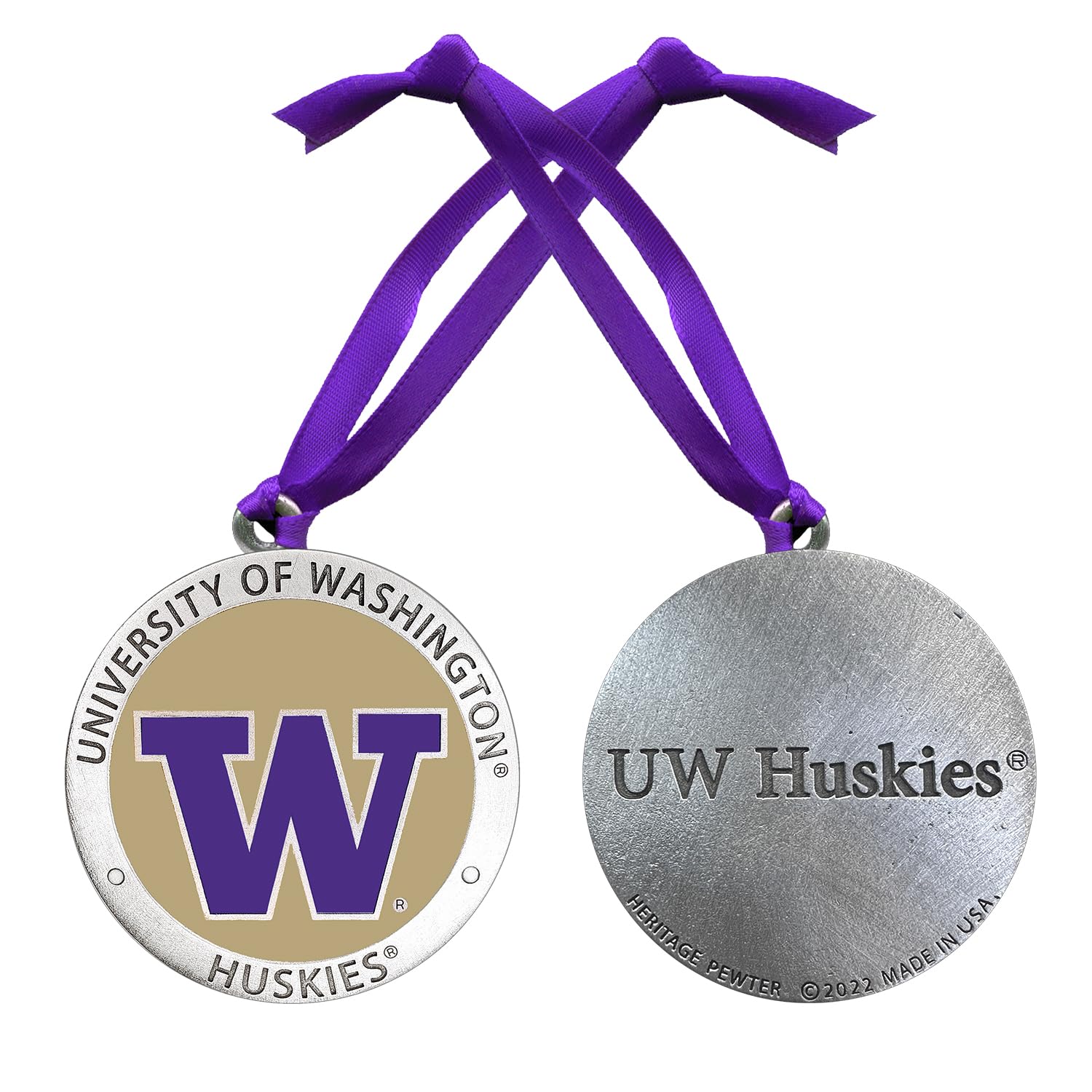 Washington Ornament Non-Dated | Hand-Sculpted Christmas Tree Ornament | Intricately Crafted Metal Pewter Alma Mater Inlay