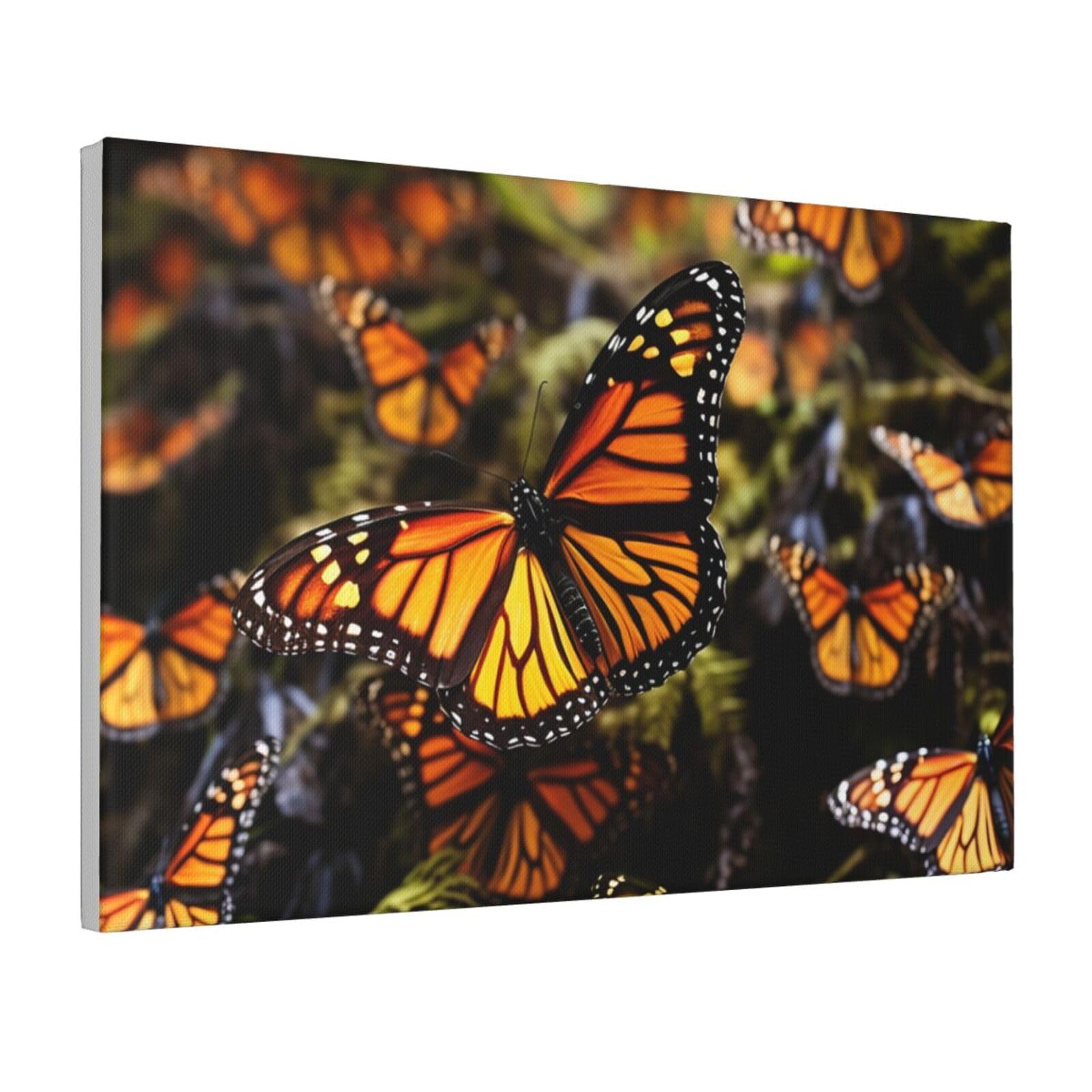 Framed Wall Art for Living Room Art Work, Heaps of Orange Monarch Butterflies Picture Prints Modern Office Wall Paintings Poster Aesthetic Wall Decorations for Home Decor Ready To Hang 16"x24"