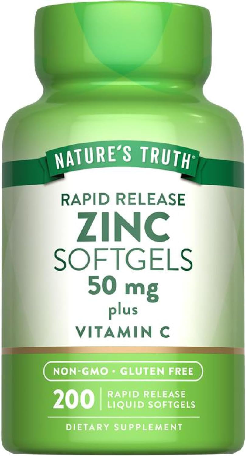 Nature's Truth Zinc 50mg Supplement | with Vitamin C | 200 Liquid Softgels | Non-GMO & Gluten Free - Amazon product rated Grade A