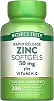 Vista 1 de Nature's Truth Suplemento de zinc de 50 mg con vitamina C 200 cápsulas blandas líquidas Sin OMG y sin gluten