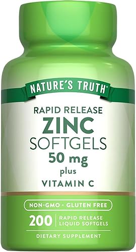Nature's Truth Suplemento de zinc de 50 mg  con vitamina C  200 cápsulas blandas líquidas  Sin OMG y sin gluten