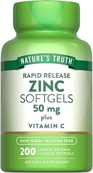 Natures Truth Zinc 50mg Supplement | with Vitamin C | 200 Liquid Softgels | Non-GMO & Gluten Free