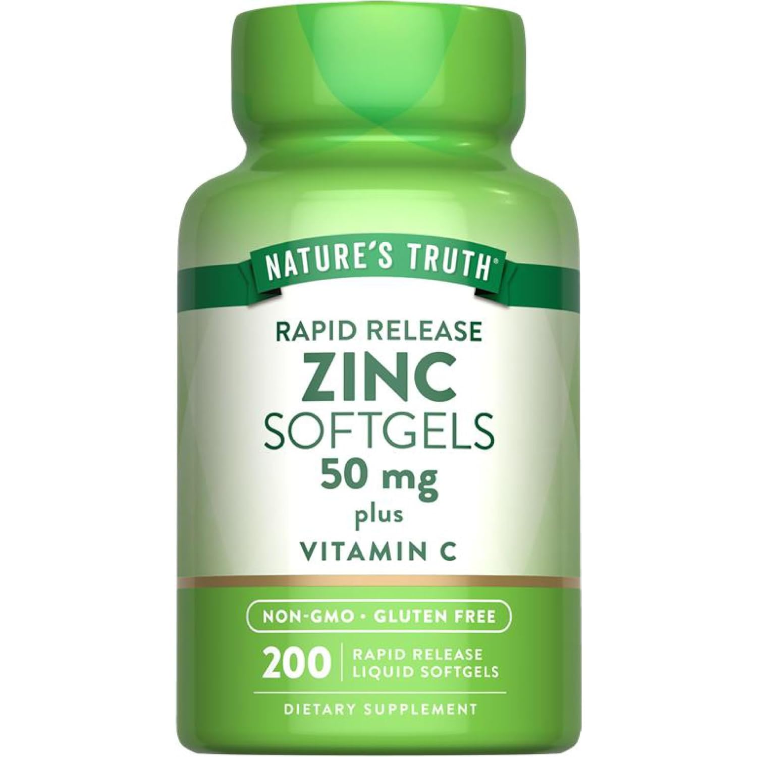 Natures Truth Zinc 50mg Supplement with Vitamin C 200 Liquid Softgels Non-GMO Gluten Free