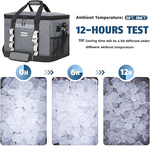 Miniatura 4 de INSMEER Bolsa térmica aislada para 65 latas32 latas, bolsa enfriadora grande con correa para el hombro, enfriadores portátiles plegables a prueba de