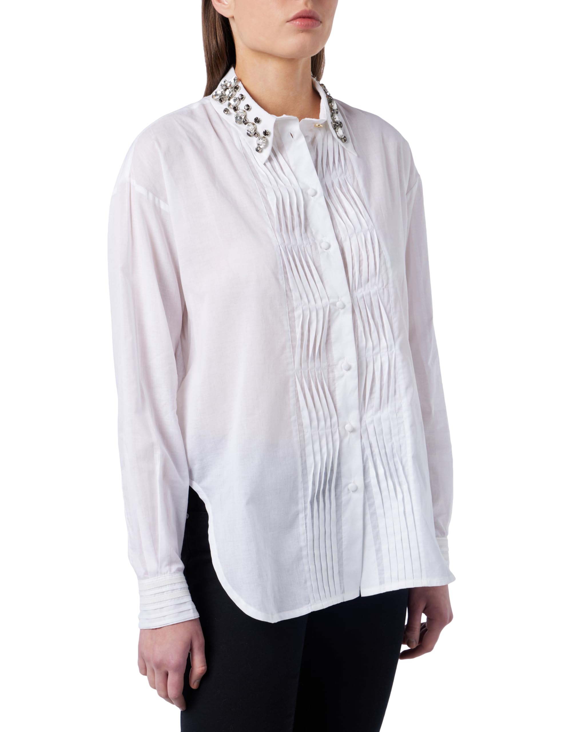 Pinko Carneia Camisa Muselina Algodón con Bordado A Mano Blusas para Mujer