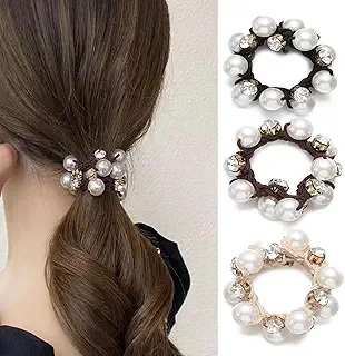 HAPVITAL ヘアゴム【3本セット】髪ゴム 髪飾り おしゃれ ヘアアクセサリー ヘアゴム ファッション オフィス 通勤 大人 シンプル トレンド 小物 っぽい シンプル トレンド おしゃれ かわいい ギフト (パールクリスタルデザイン)