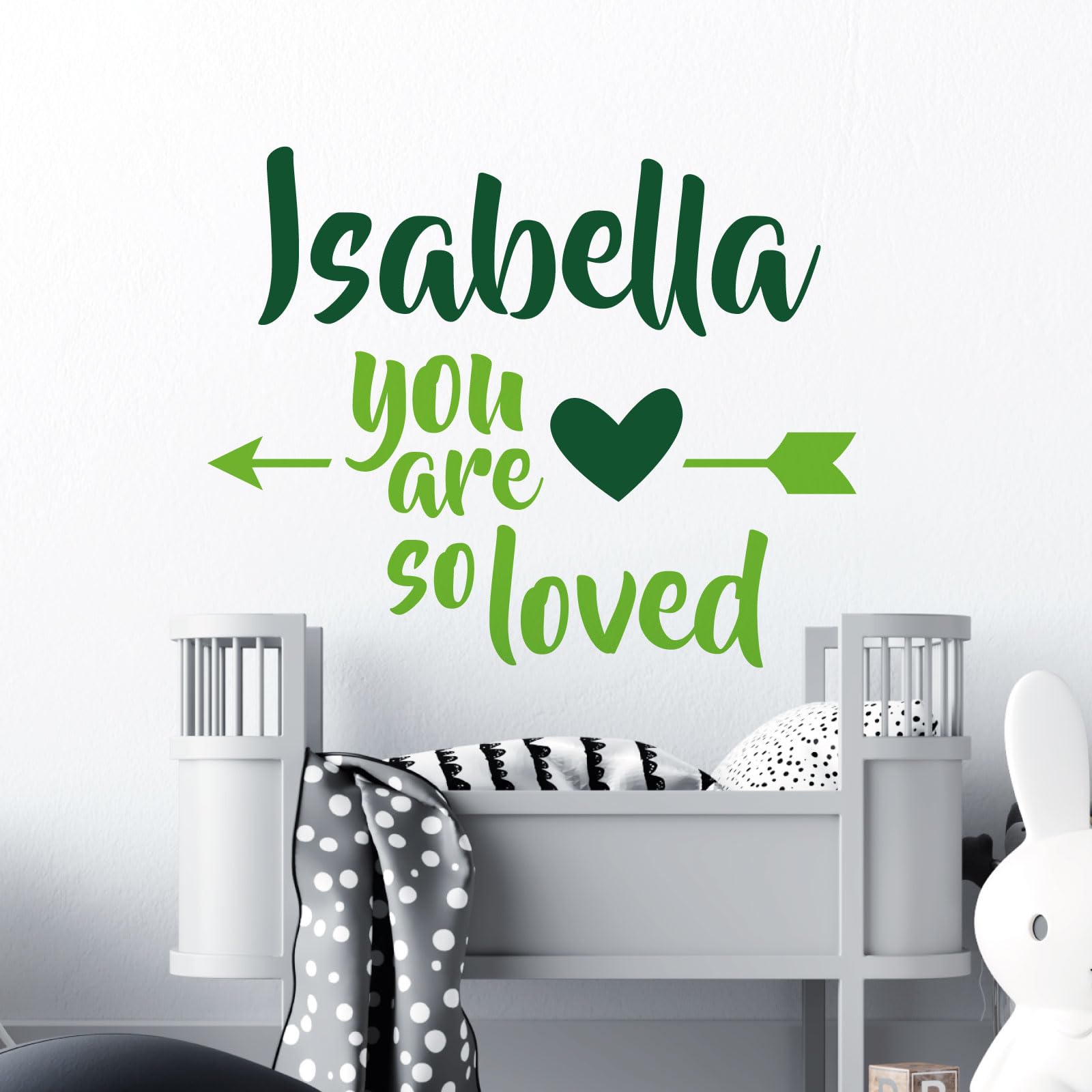 Adhesivo decorativo para pared con texto en inglés "You are so loved - con nombre personalizable, para habitación de niños, color lima"
