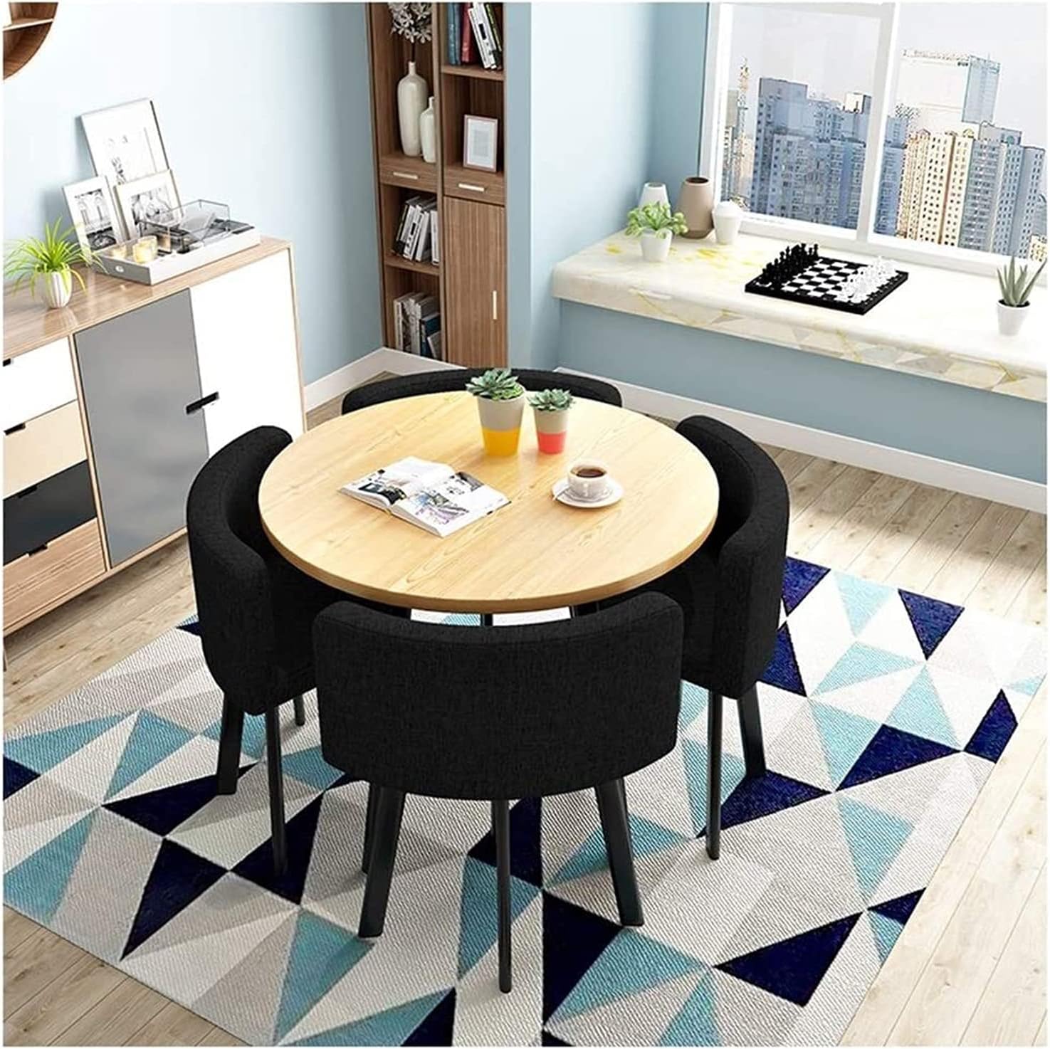 Conference Reception Room Coffee Table with Chair Modern Table and Chair Set 1 Table 4 Chairs Balcony Cafe Office Furniture Set Living Room Western Cotton and L,Grey+Blue-One Size