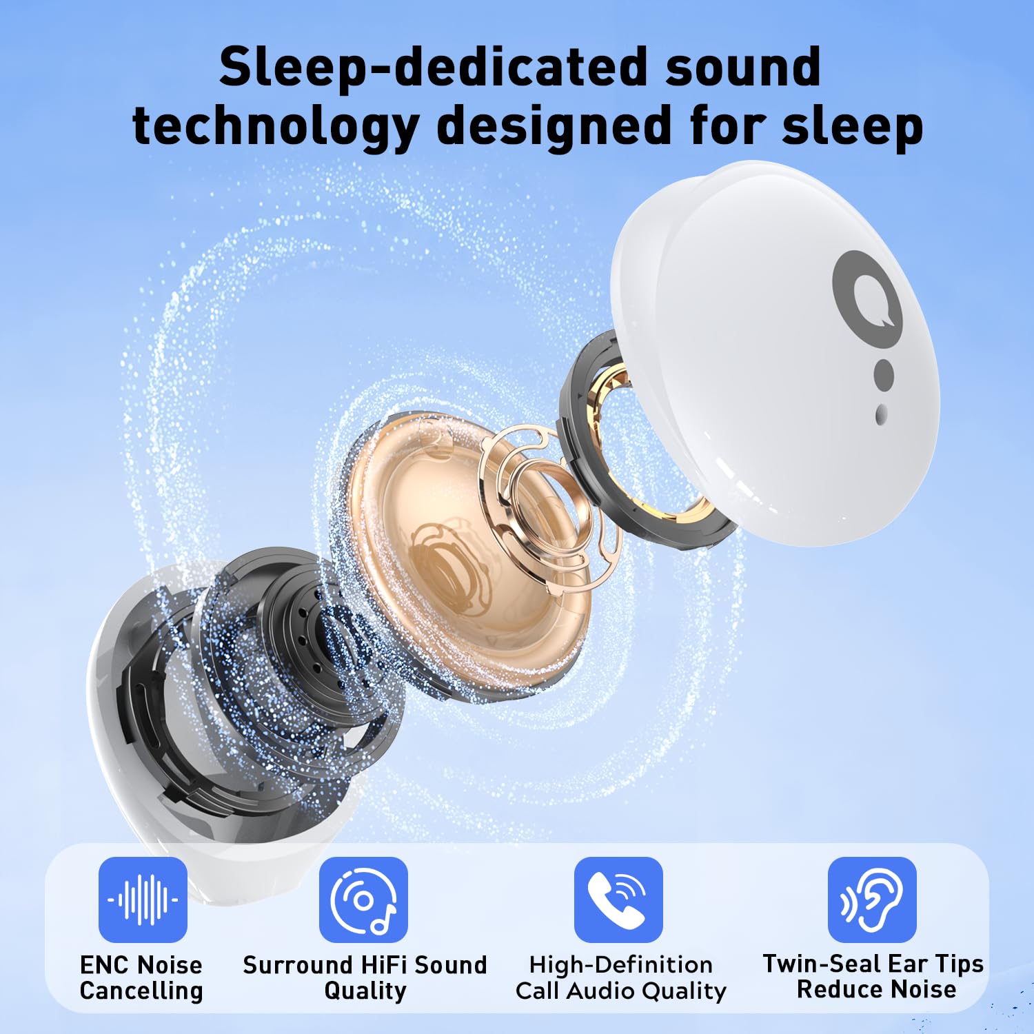 Mykindult Sleep Headphones, Wireless Sleep Earbuds for Side Sleepers, Mini Earbuds for Sleeping, Ultra-Thin Bluetooth 5.4 Headphones, Comfortable Invisible – White