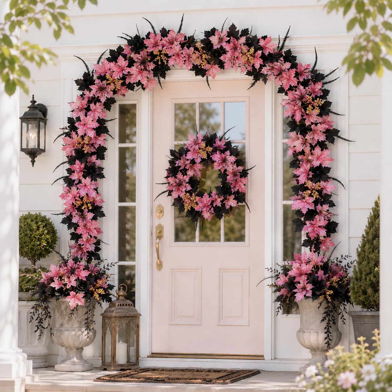 4 Pezzi Matrimonio Ghirlanda di Artificiale Pianta Artificiale Foglie Finte Realistiche per Decorazioni del Giardino Sfondo, Parete Pink,One Size