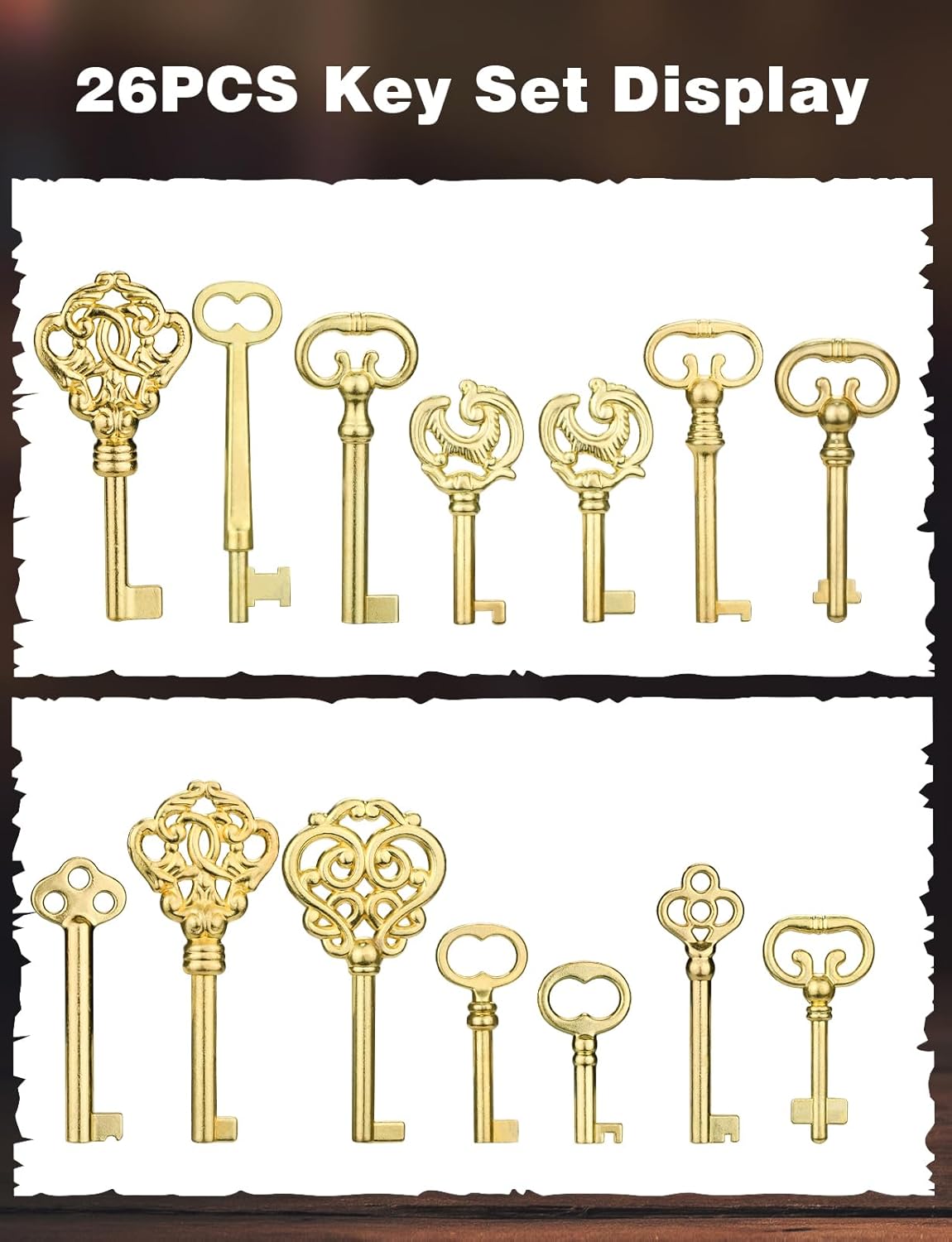 Mellbree Skeleton Key Set, 26-Key Universal Replacement Skeleton Keys Kit for Antique Dresser, Chinese Cabinet, Antique Furniture and Old Style Cabinets or Doors, Collectible Gift