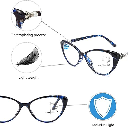 Miniatura 3 de YIJIA-YOUNG Gafas de lectura multifocales progresivas de ojo de gato para mujer con bloqueo de luz azul con bisagra de perla 3251002