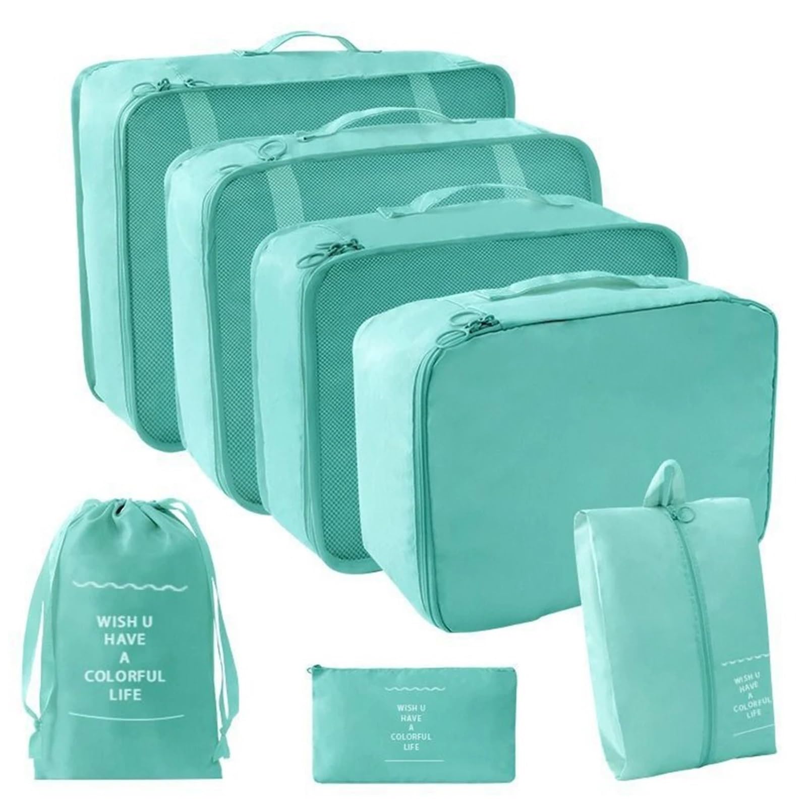 Travel pouch 7Pcs Travel Organizer Set Folding Storage Bags Wardrobe Cube Suitcase Packing Luggage for Clothes & Shoes(Blue)