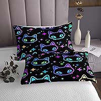 Vista 5 de Erosebridal Lindo juego de edredón de gatos degradados para niños y niñas, colcha de gatos kawaii, tamaño Queen, juego de ropa de cama colorido