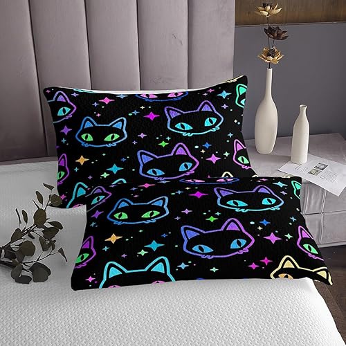 Miniatura 5 de Erosebridal Lindo juego de edredón de gatos degradados para niños y niñas, colcha de gatos kawaii, tamaño Queen, juego de ropa de cama colorido con