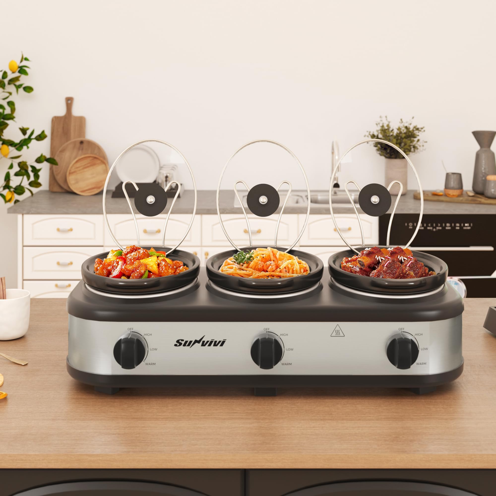 Amazon.com: Sunvivi Triple Slow Cooker, Buffet Server and