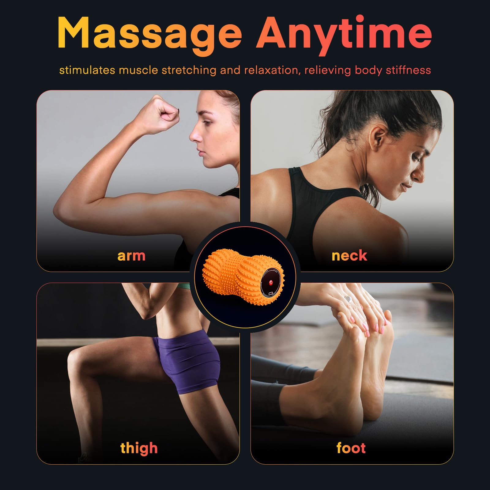 Amazon.com: 2 in 1 Vibrating Peanut Massage Ball with 6 Massaging Modes and  Bluetooth Speaker, Rechargeable Vibrating Massage Yoga Roller Ball for  Muscle Recovery, Orange : Health & Household
