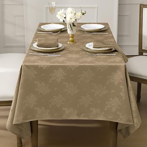Miniatura 6 de Romanstile Mantel rectangular de jacquard, resistente al agua, elegante, con patrón de rosa de damasco, mantel decorativo lavable de poliéster