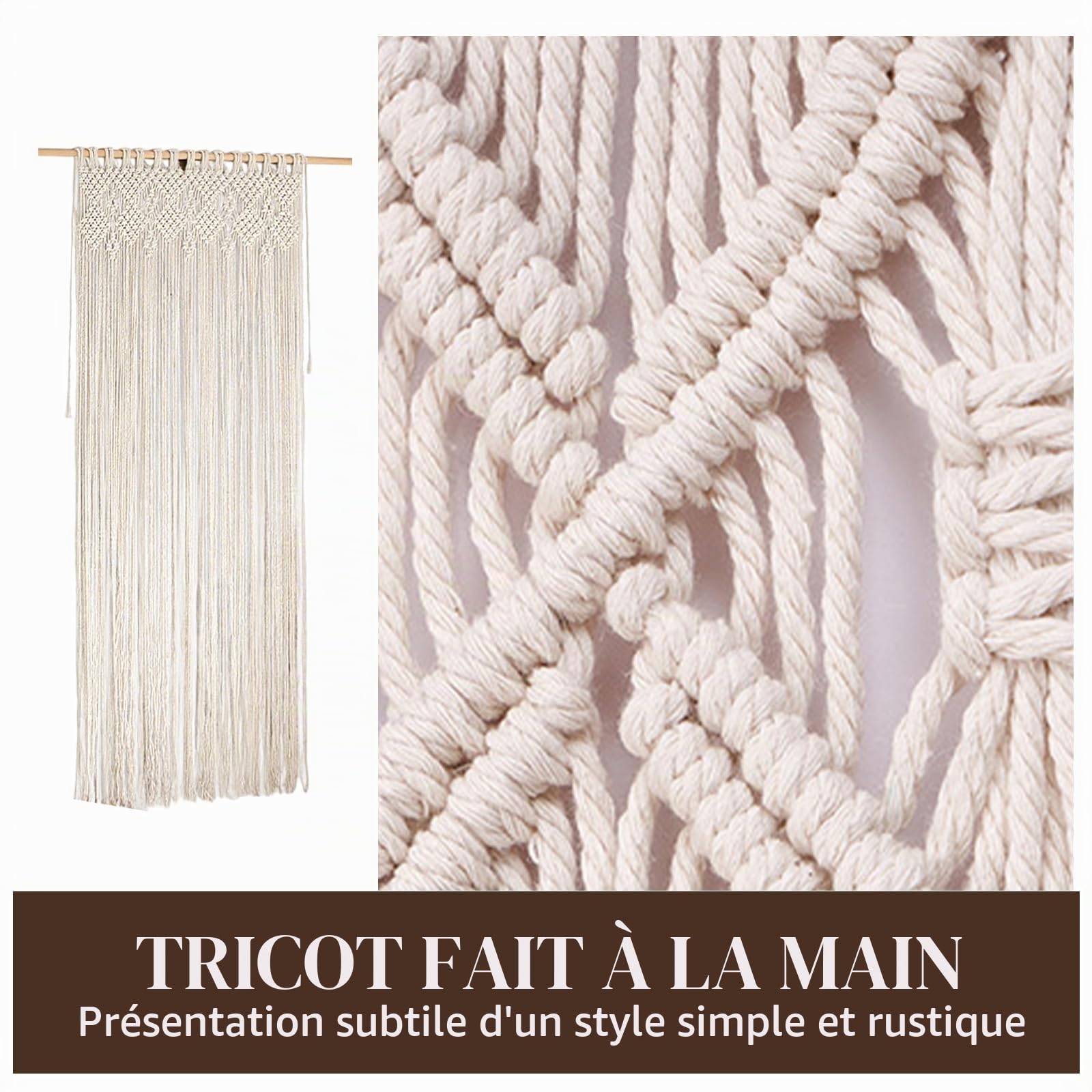 OUGPIU Rideau Bohème en Macramé,80x200cm Tenture Murale Rideau de Porte,Tapisserie de Fenêtre En Coton Tissé à la Main,pour Séparateur de Pièce,Chambre Salon,Fond de Mariage,Décoration D'intérieur
