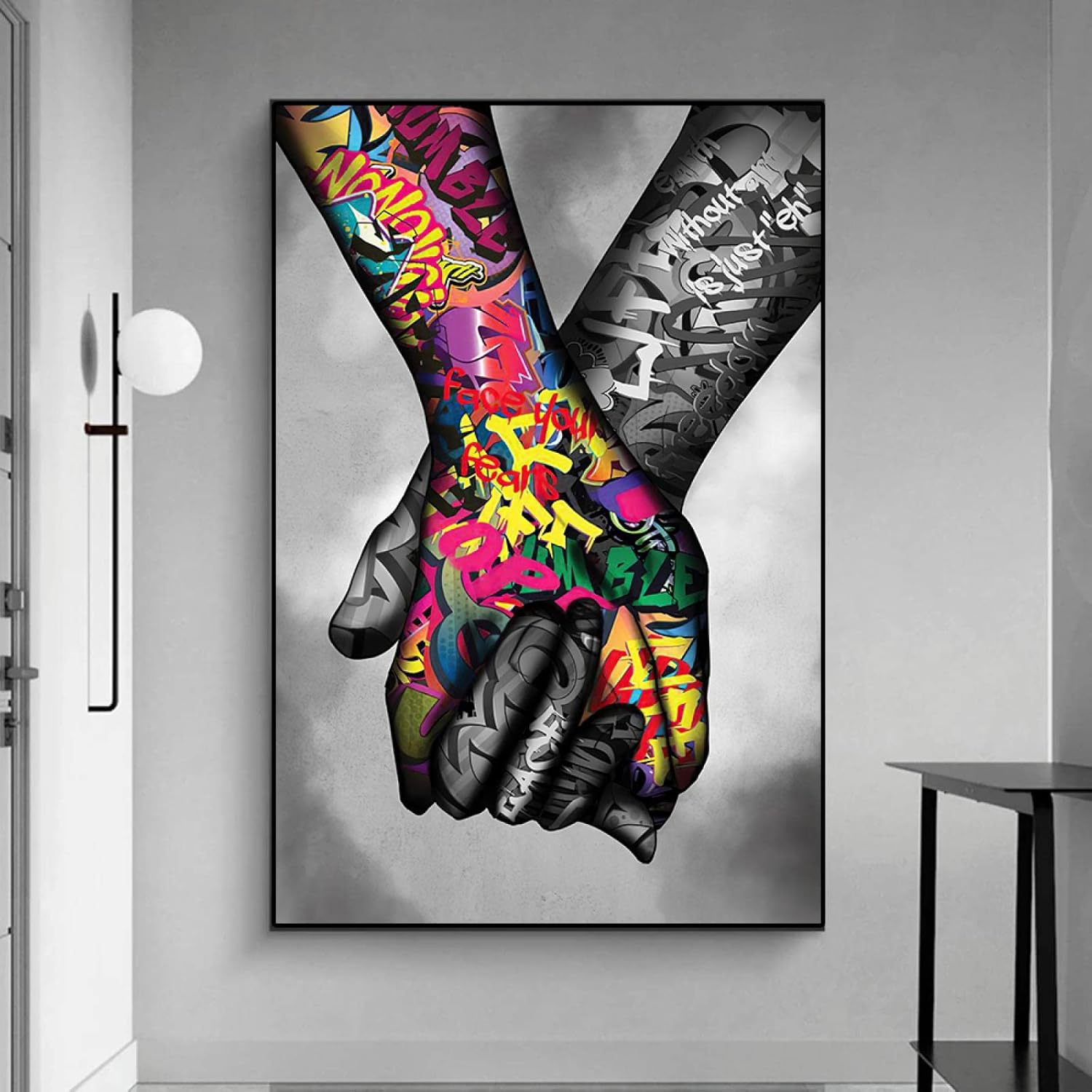 訳あり品送料無料 Sechars グラフィティ 絵画 キャンバス ウォールアート 手の中の恋人 ポップアート ポスター プリント 抽象的な愛 ベッドルーム 壁装飾 モダン ジークレーアートワーク フレーム入り 各12x16 Cougaropen Com