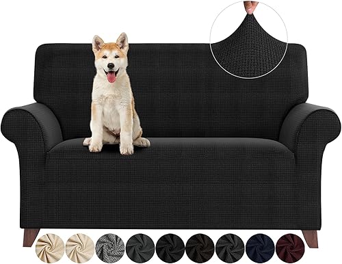 ZNSAYOTX - Funda para sofá de dos plazas de alta elasticidad, ideal para mascotas, 1 unidad, antideslizante, protector de muebles (color negro, sofá