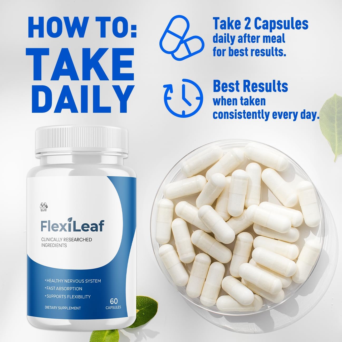 Flexileaf Capsules, Official Flexileaf Pills with All Natural Ingredients, Advanced Health and Overall Wellness Multivitamin Supplement, Flexoleaf Maximum Strength Support Formula (60 Capsules)