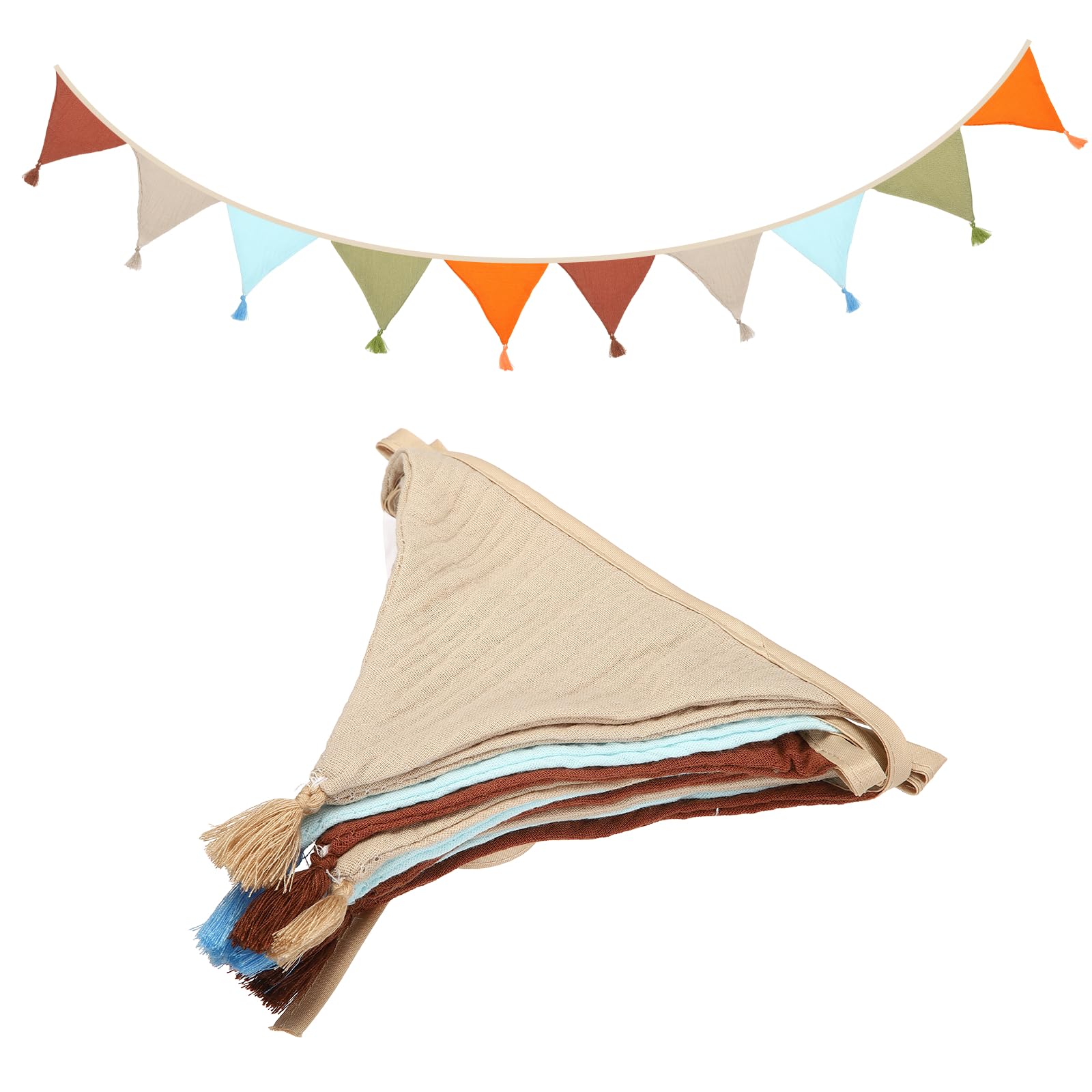 sourcing map 3.1m/10.2ft Fabric Pennant Banner, Nursery Pennant Banner Flags with Tassel Trim Bunting Garland Reusable Party Decoration Room Decor for Birthday, Coffee/Blue