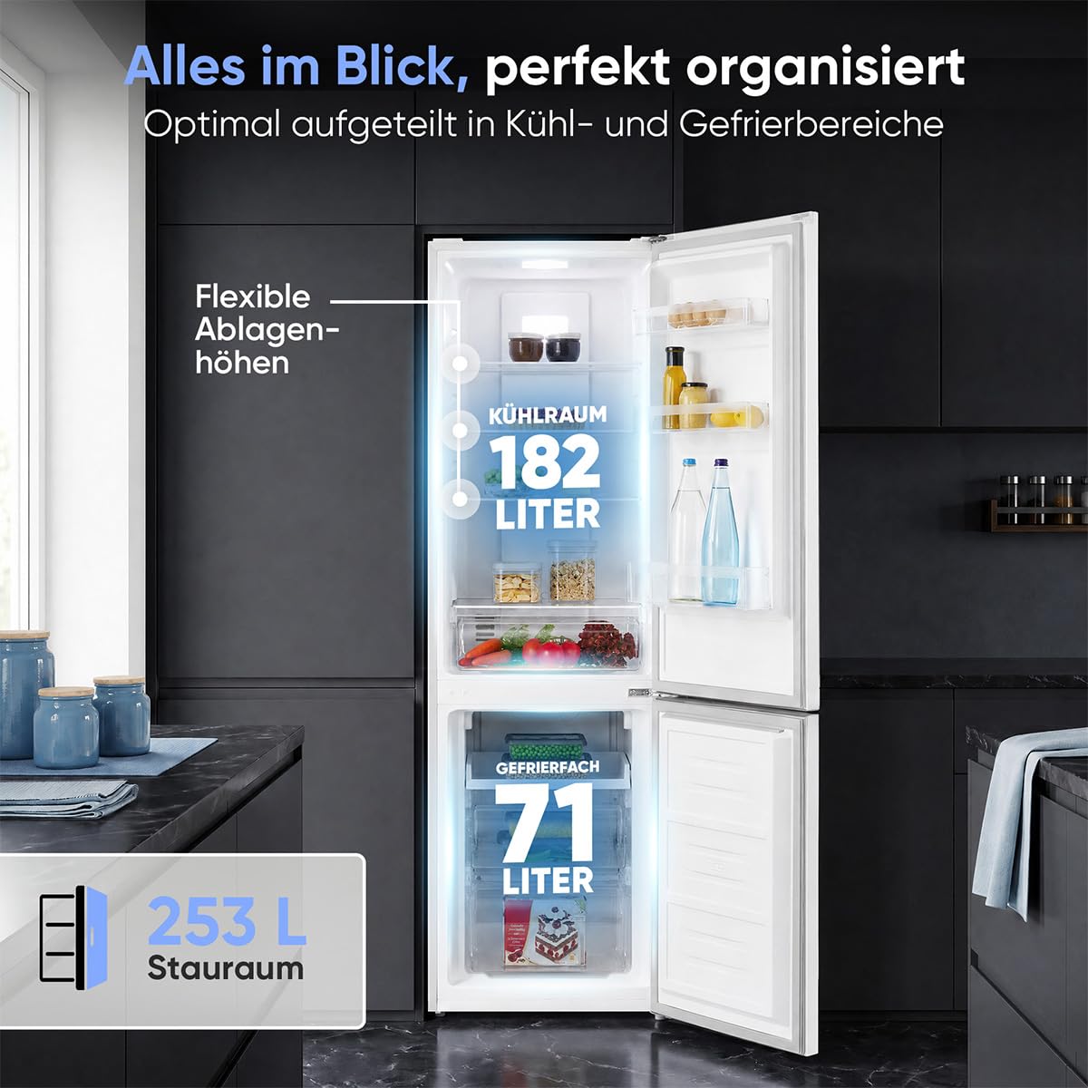 Bomann® Kühlschrank mit Gefrierfach | Energieklasse C | 181cm | NoFrost | 5 Jahre Kompressor-Garantie | Kühl Gefrierkombination No-Frost | Kühlgefrierkombination freistehend | KG 7370 weiß
