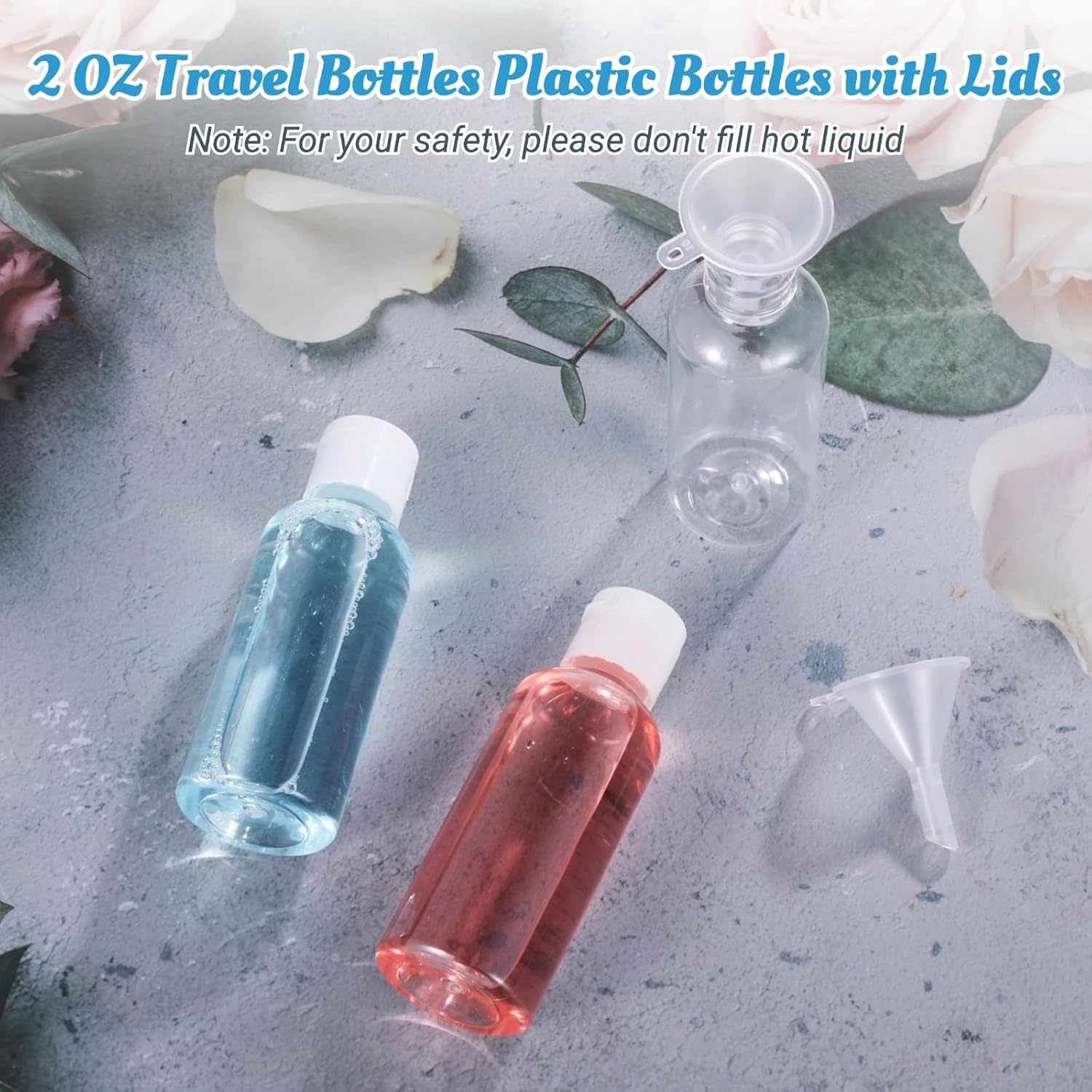 100 Pack 2 oz Plastic Empty Travel Bottles with Flip Cap 60ml Travel Size Containers Portable Leak Proof Clear Plastic Bottles Refillable Dispensing Bottles for Liquid Shampoo Lotion White