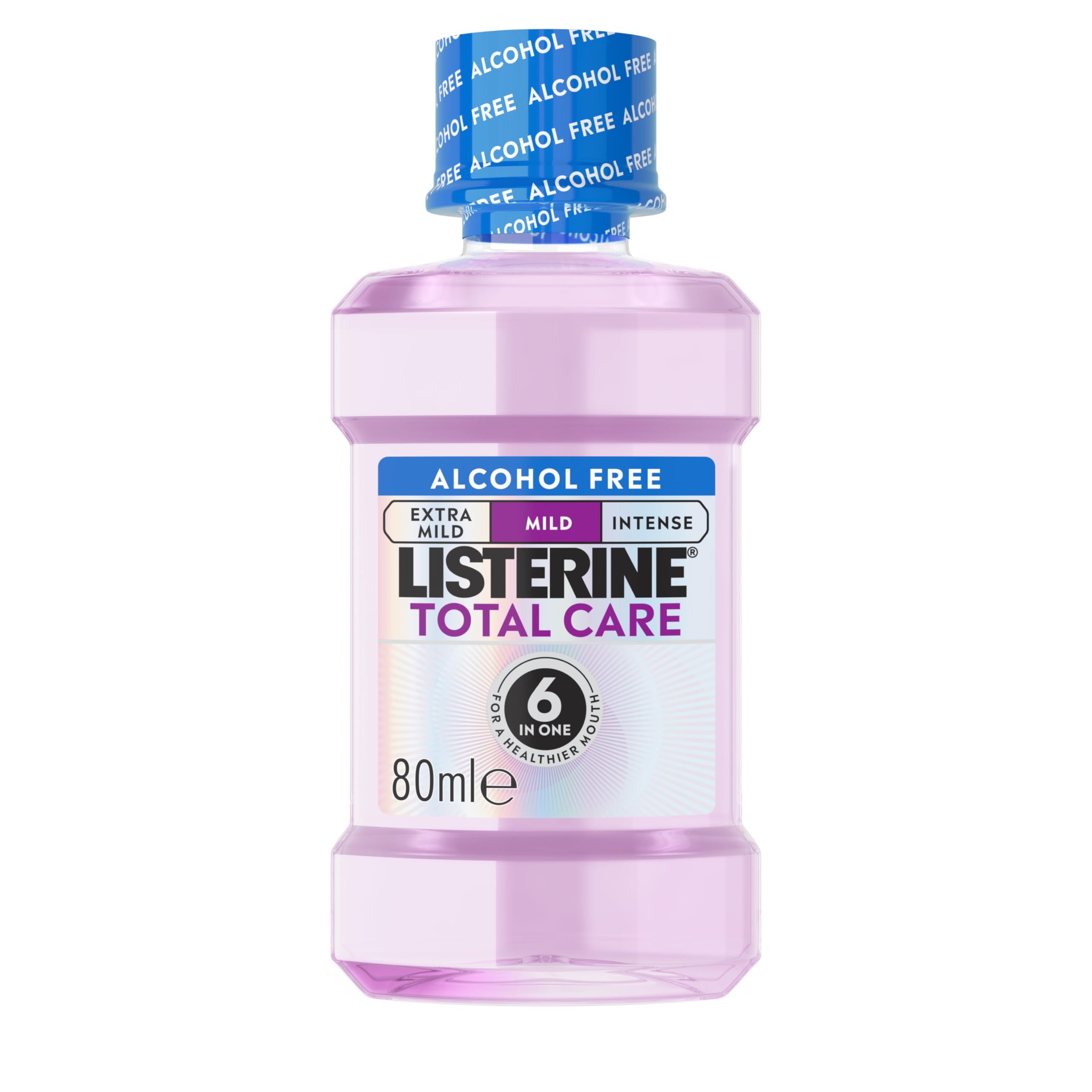 Listerine Total Care Mild Taste (Alcohol Free) Antibacterial Mouthwash (80ml), Fresh Mint Flavour with 6-in-1 Benefits