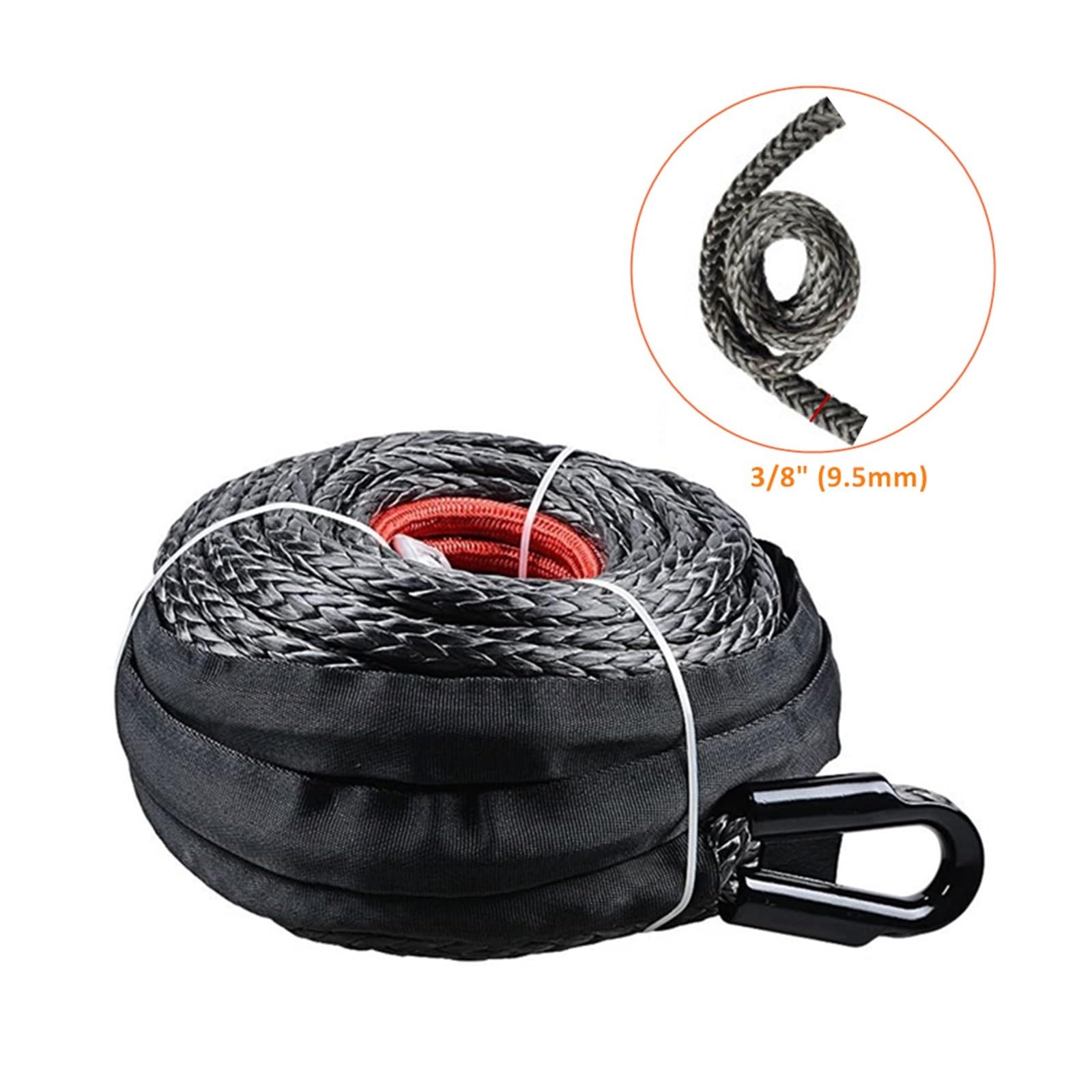 Cuerdas para Remolque, Cable de Cuerda de cabrestante de 3/8 "X 100 pies, Cable de cabrestante de 23809 Libras con Funda Protectora y Gancho for Cuerda de cabrestante de vehículo ATV SUV(Red Hook)
