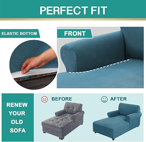 Miniatura 6 de OKYUK Funda para tumbona, fundas elásticas para tumbona, funda de sofá con doble brazo, tela jacquard, lavable a máquina, protector de muebles suave