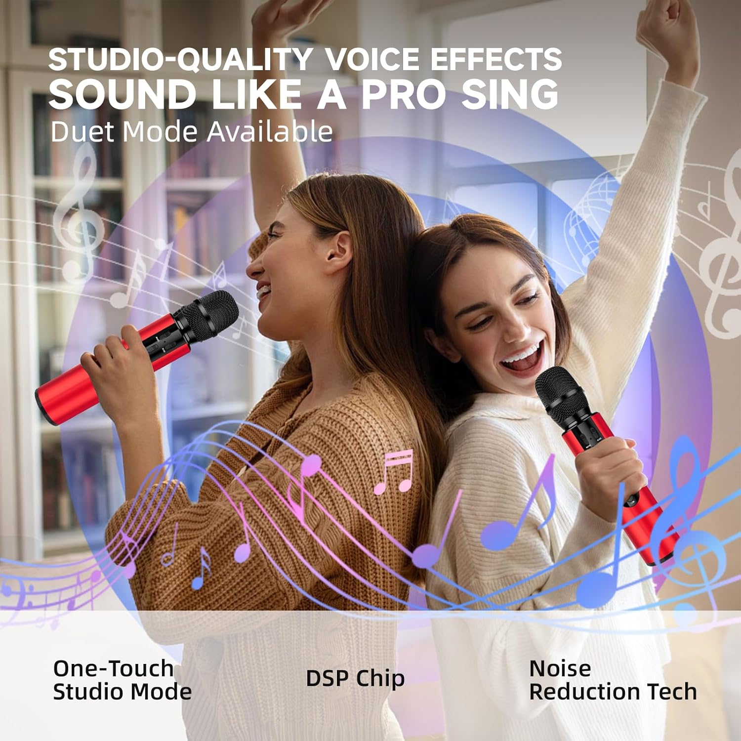 Bluetooth Wireless Karaoke Microphone, 4-in-1 Portable Handheld Mic with Built-in Sound Card for Home Parties,Travel,Music Recording,Car Singing (Red) - Image 5