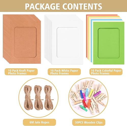 Miniatura 3 de Paquete de 30 marcos de fotos de papel de cartón, para colgar en la pared con clips, marco de fotos de collage para decoración de pared bohemia,