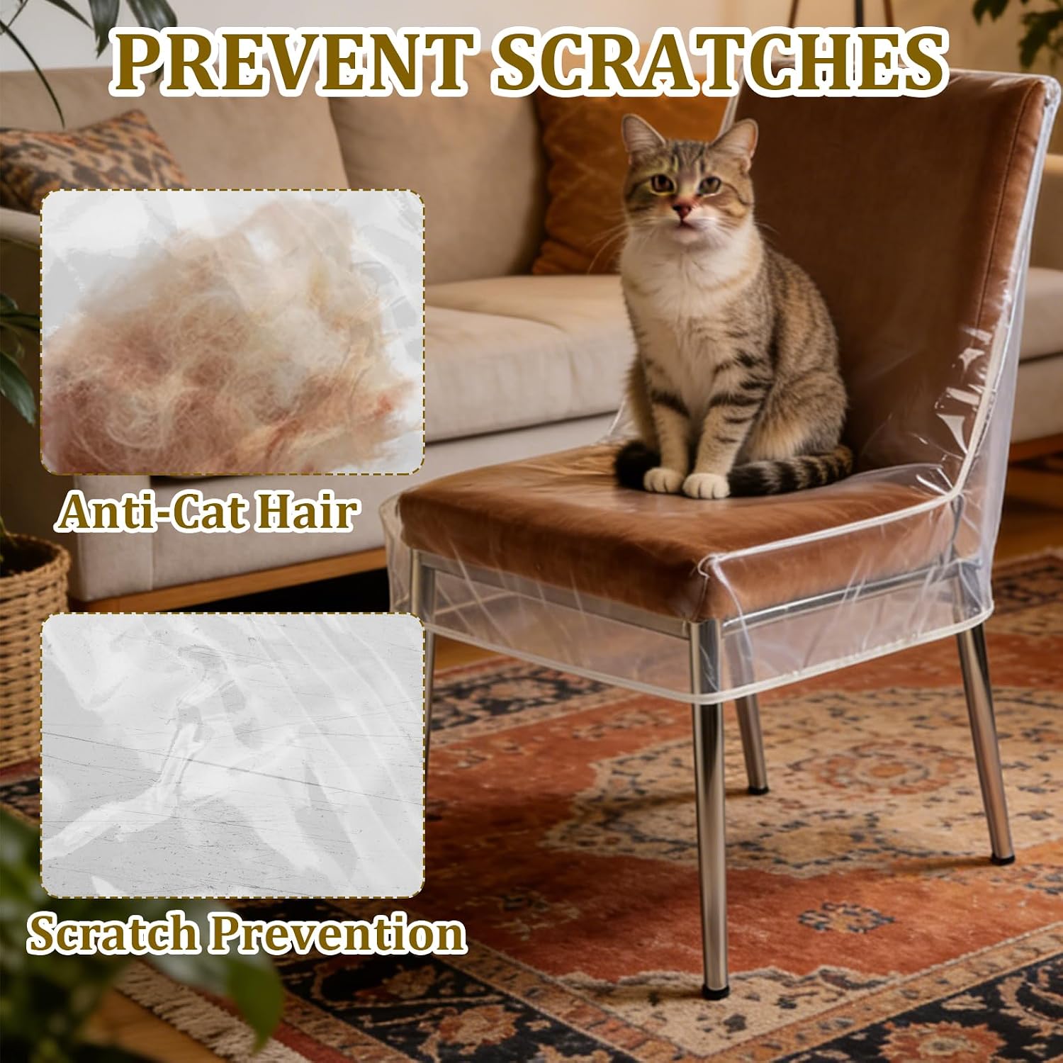 4 Pack Clear Chair Covers, Plastic Cover for Chairs with Seat and Back Protection, Dining Chair Covers PVC Waterproof Chair Plastic Covers for Pets, Kids and Dining Room Chairs Fits 19-21"