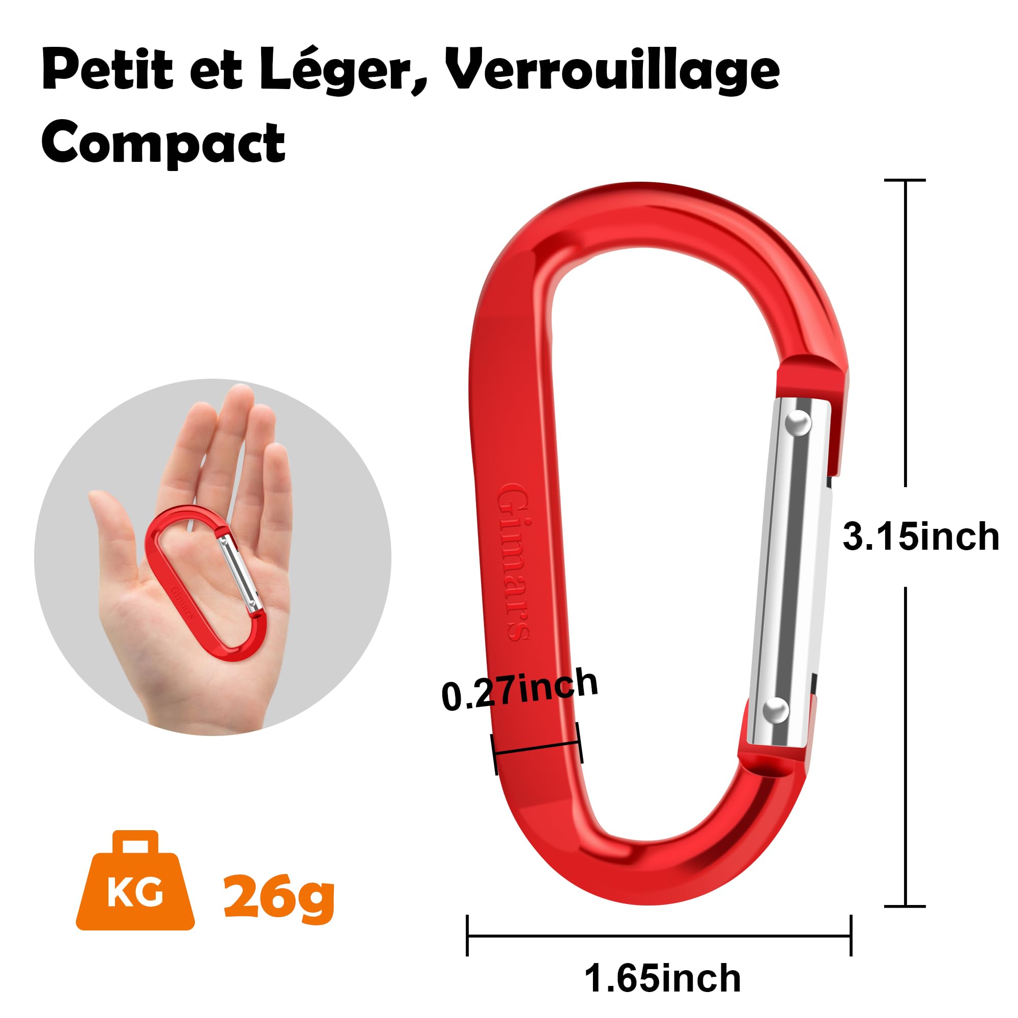 Gimars Lot de 10 mousquetons à Ressort en Aluminium pour Le Camping, la pêche, la randonnée ou Les Voyages
