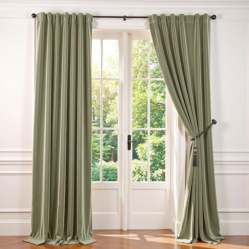 Miniatura 88 de Lazzzy Cortinas Opacas de Terciopelo con Aislamiento Térmico para Ventanas de Habitación, Cortinas de Lujo Súper Suaves para Sala de Estar, Salvia