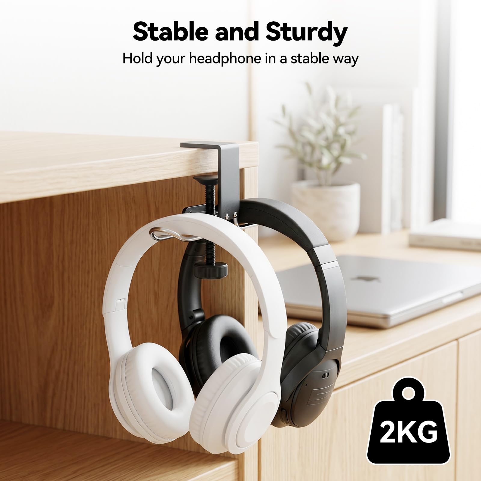 aceyoon Support de casque double crochets sous le bureau pliable en aluminium et silicone pour casque Xbox et casque de studio