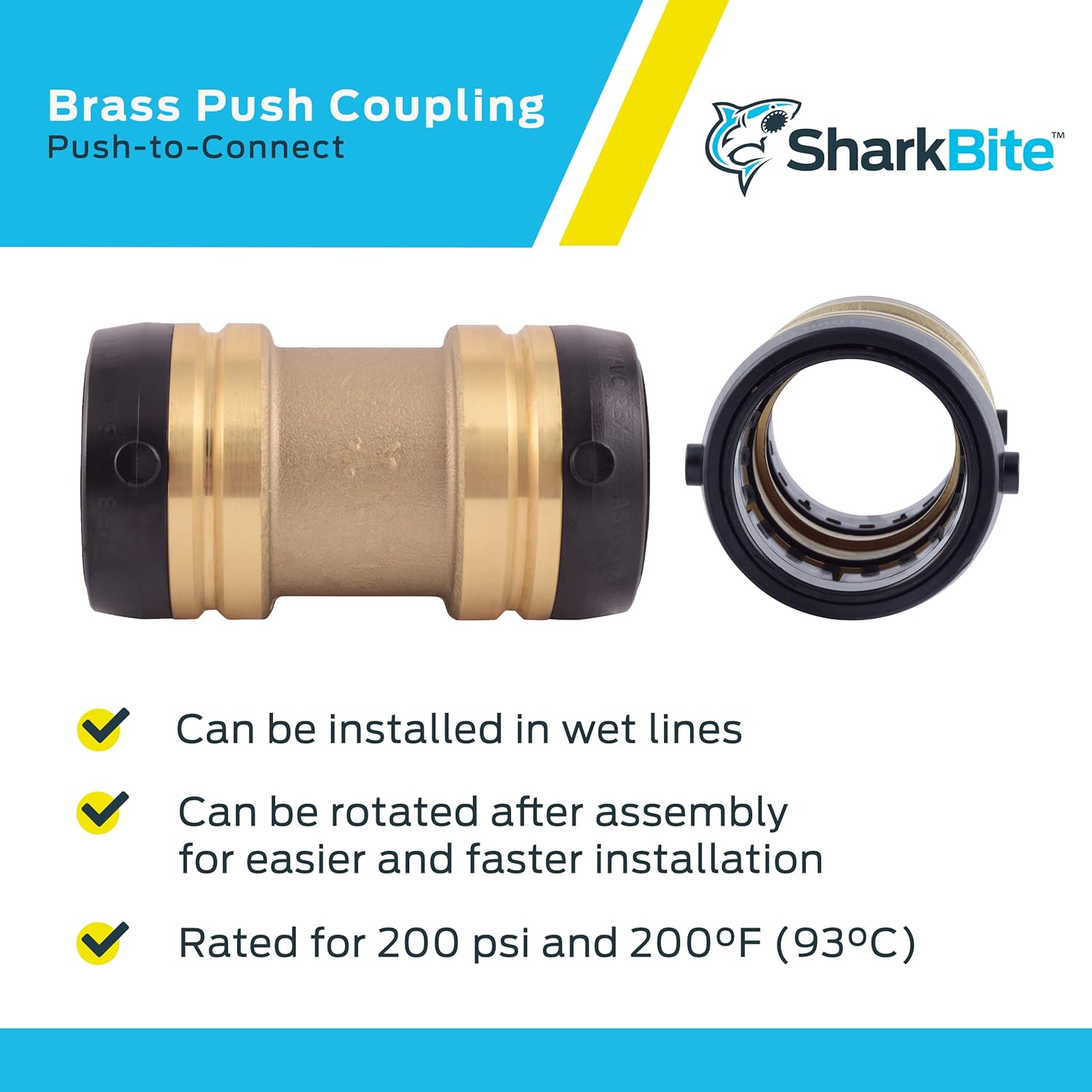SharkBite 1-1/2 x 1-1/2 Inch Coupling, Push-to-Connect Brass Plumbing Fitting, UXL0141