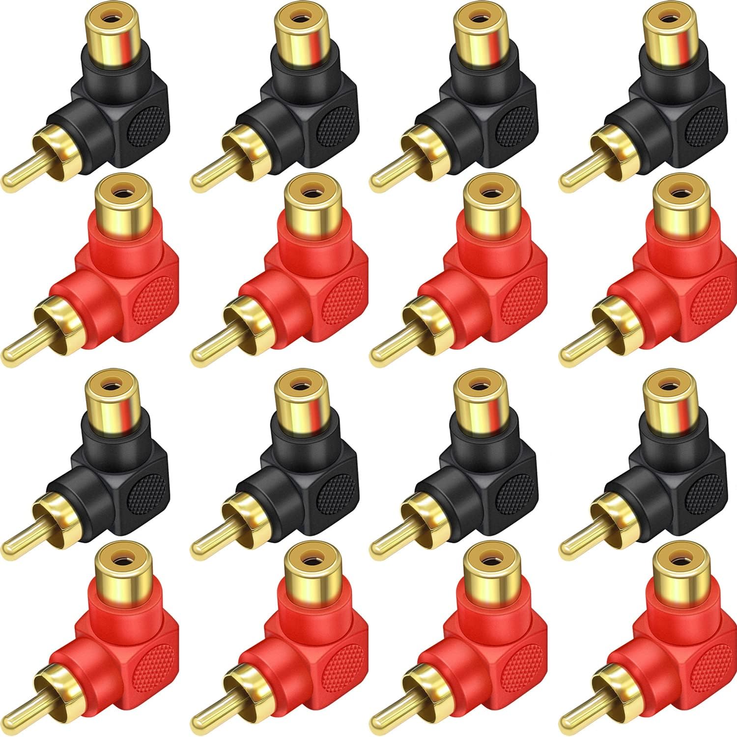 WarmstorRCA Male to RCA Female Connectors Right Angle 16-Pack, RCA M/F Adapters 90 Degree Elbow Gold-Plated (8 Black + 8 Red)