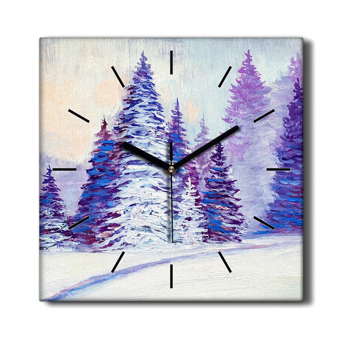 Horloge sur Toile 30x30cm montre murale silencieuse forêt de neige