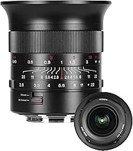 7artisans Lente de cámara F2.8 de 0.551 in ultra gran angular de marco completo Prime sin espejo, visión de campo de 116° y 10 cuchillas de apertura para retrato, fotografía callejera, humanística