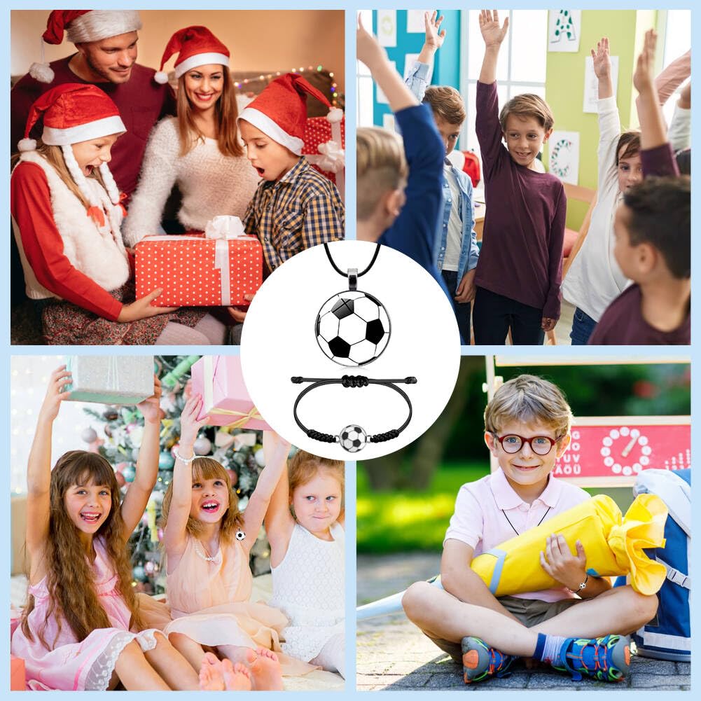 Bracciale da calcio e collana da calcio Set, regali di calcio intrecciati regolabili per ragazze tifosi di calcio