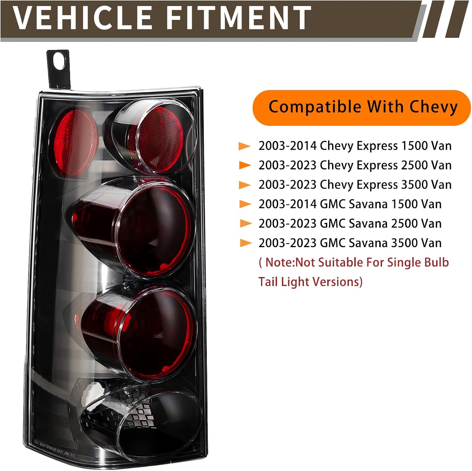 Tail Light Halogen Compatible With 2003-2023 Chevy Express GMC Savana Van 1500 2500 3500 Driver and Passenger Side Rear Brake Lamps