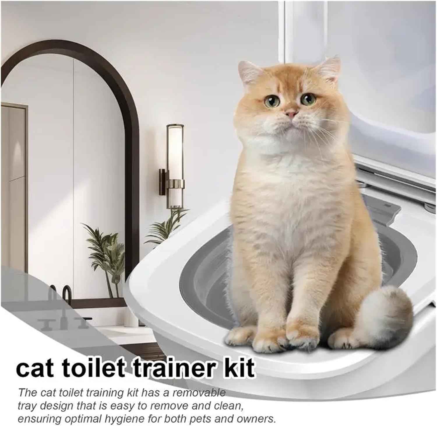 Universal Cat Toilet Training Kit Reusable Potty Seat for Cats and Small Dogs Applicable to All Toilet Sizes Round or Elongated Pets Cleaning(Gray)