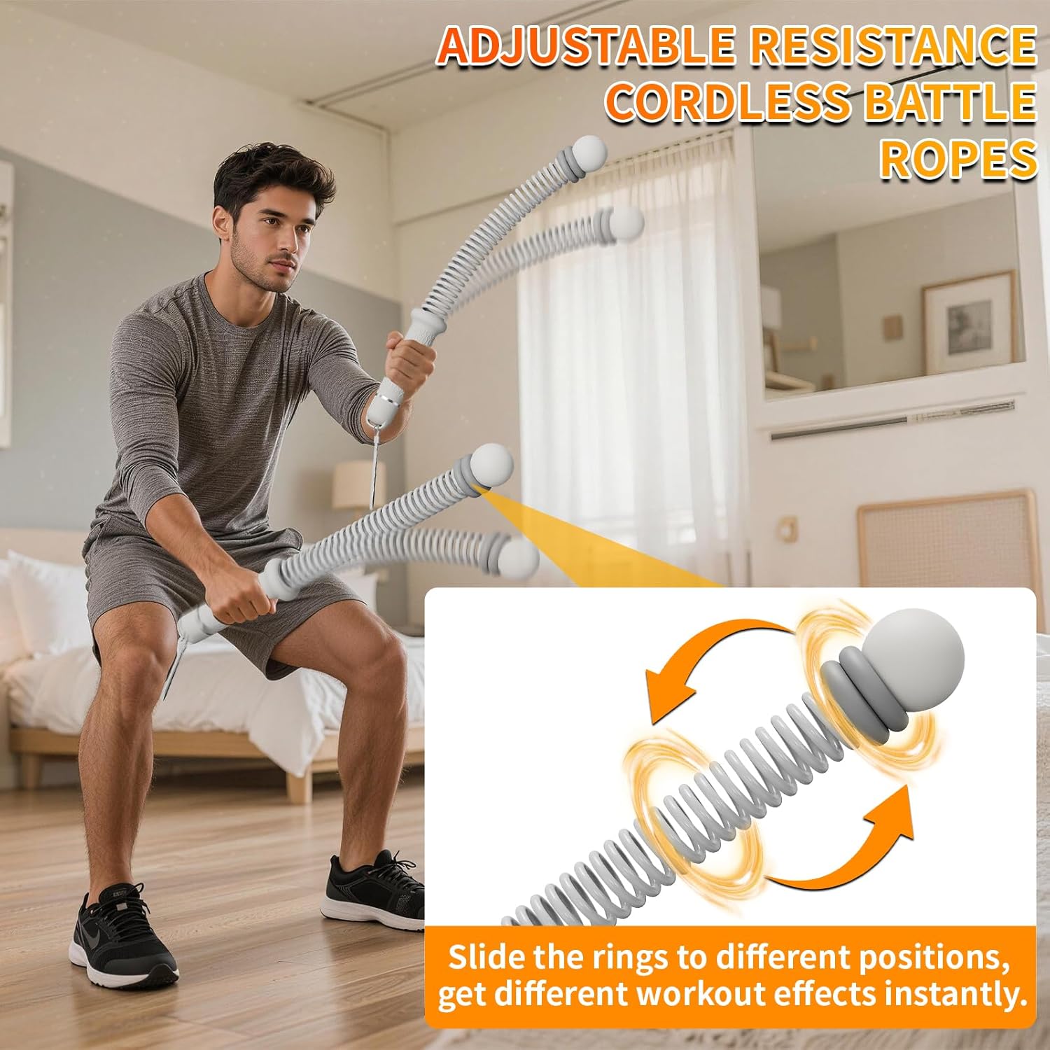 Ropeless Battle Ropes for Home Gym, Portable Cordless Weighted Battle Ropes with Storage Bag, High Calorie Burn for Men & Women, Fitness Equipment for HIIT & Low-Impact Aerobic Training